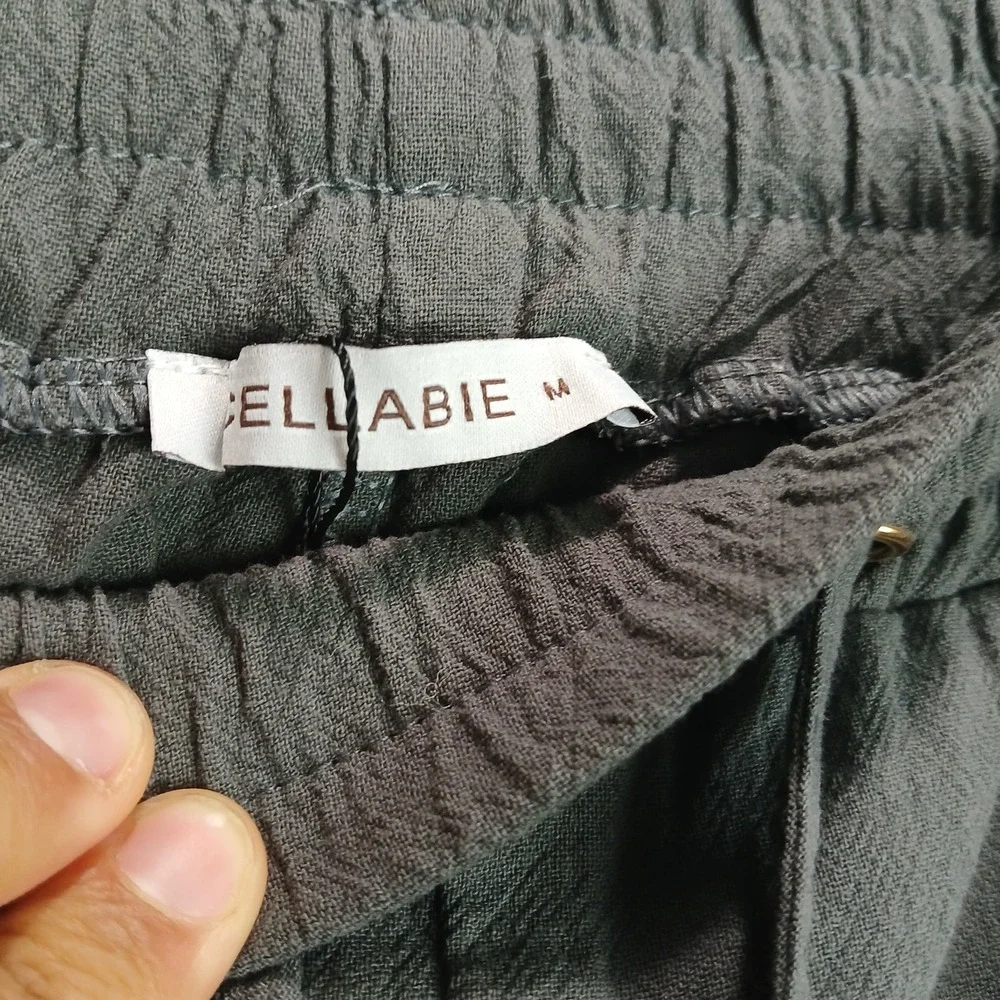 Cellabie Lounge Pants Womens M Gray Cotton Straight Leg‎ High Waist Drawstring